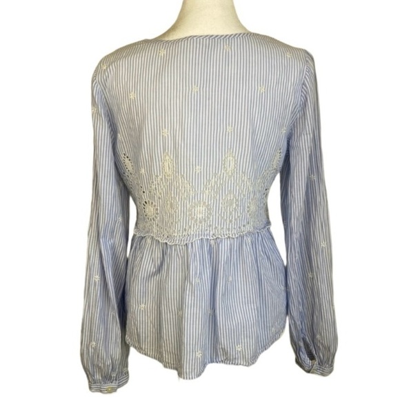 Gap Striped Embroidered Eyelet Tiered Peasant Blouse Tassels Puff Sleeves Sz XS - Picture 12 of 16